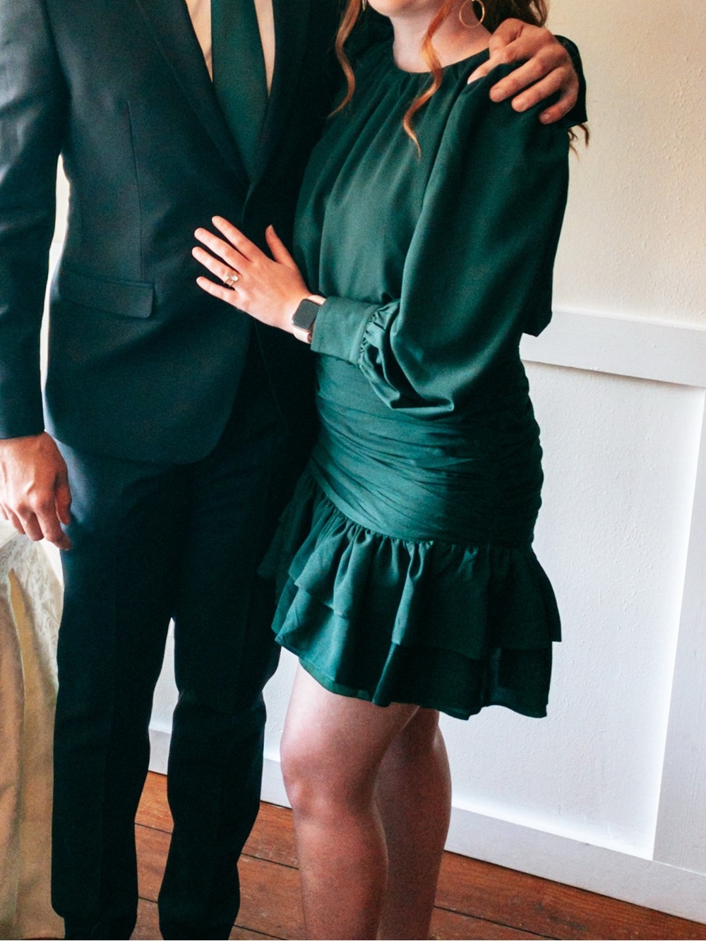 TCEC Emerald Green Long-Sleeve Ruffle Dress